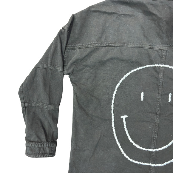 Elan Dolly Jacket Shirt Top Button Fray Women's Extra Small Black Smiley Shacket - Picture 7 of 15